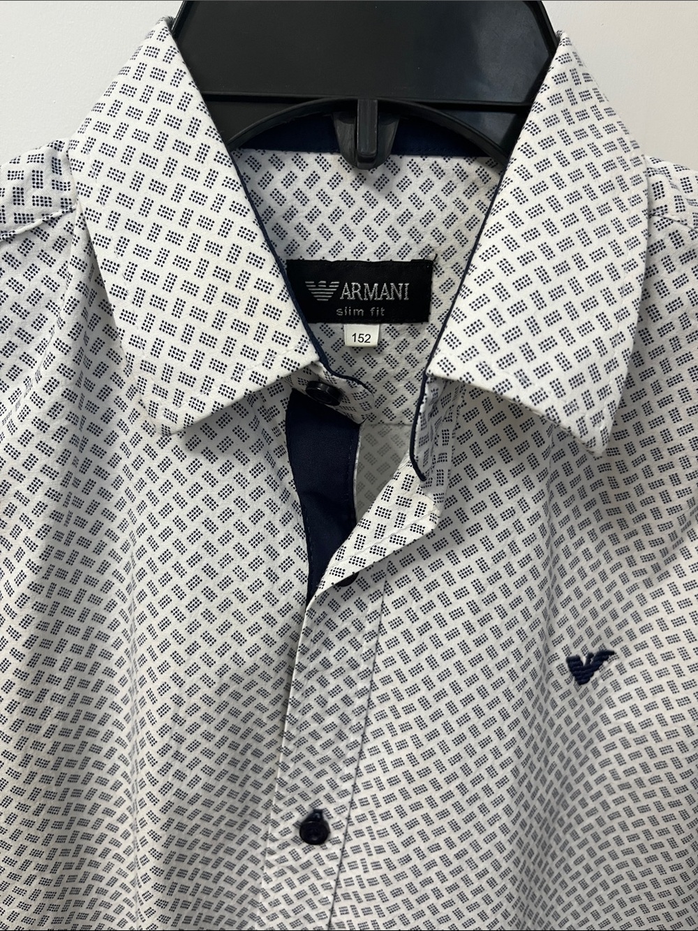 Emporio Armani White Shirt with Navy Micro-Pattern